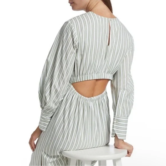 STAUD Striped Long-Sleeve Midi Dress in White and Gray - Picture 4 of 11